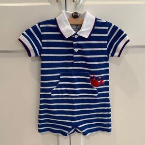 Florence Eiseman Boys Nautical Stripe Piqué Romper w/ Crab 18M